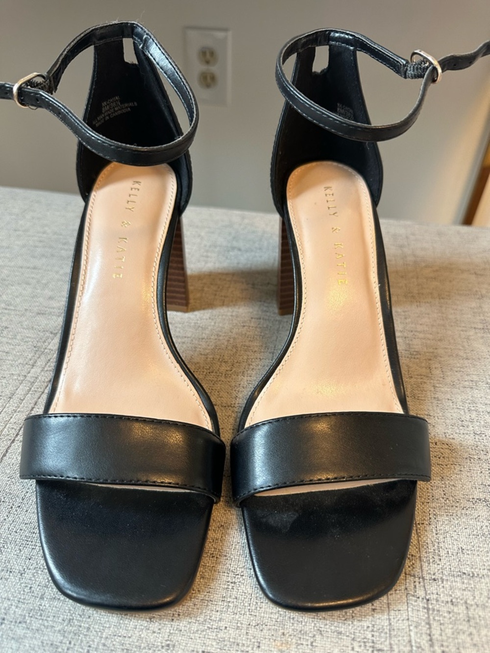 Kelly & Katie Black Ankle-Strap Block Heel Sandals